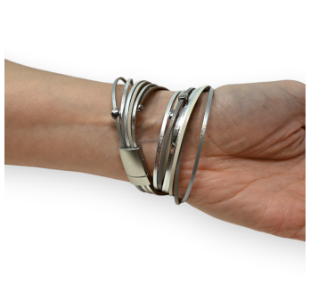 Double leather silver bracelet
