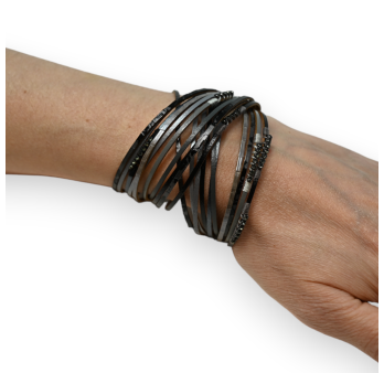 Bracelet double cuir nuances gris noir