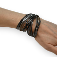 Bracelet double cuir nuances gris noir