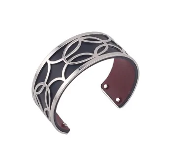 Black and Burgundy Cuff Bracelet with Silver Finish