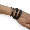 Pulsera doble de cuero negro con dijes y strass gris