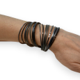 Bracelet double cuir nuances de gris et noir