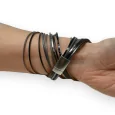 Bracelet double cuir nuances de gris et noir