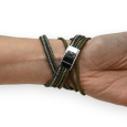 Double khaki bracelet with studs and rhinestones