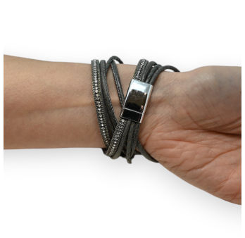 Double grey bracelet with studs and rhinestones
