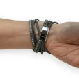 Doppelarmband grau mit Nieten und Strass