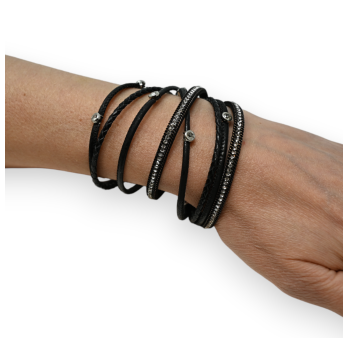 Black double bracelet with studs and rhinestones