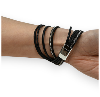 Black double bracelet with studs and rhinestones