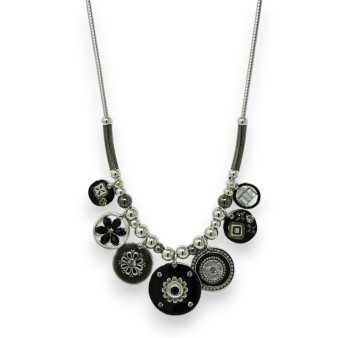 Silver fantasy necklace with black charms