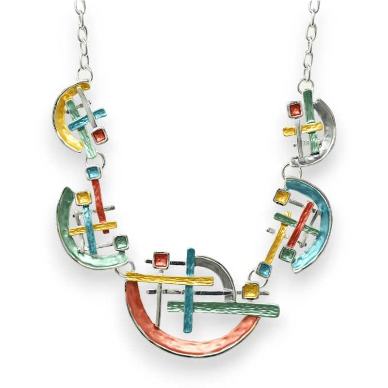 Geometric multicolored silver necklace set