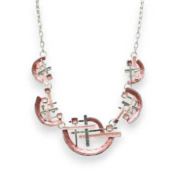 Silver Necklace Set in Pink Geometric Shape