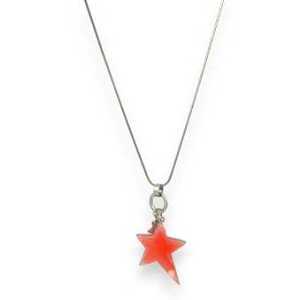 Long Silver Brushed Fantasy Necklace Coral Star Relief Asymmetrical