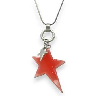 Long Silver Brushed Fantasy Necklace Coral Star Relief Asymmetrical
