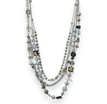 Silver multi-strand fantasy necklace set in shades of grey