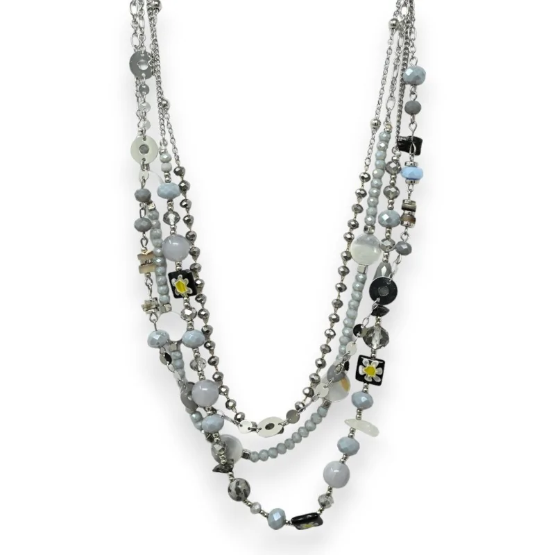 Parure collier fantaisie argenté multi rang nuances gris