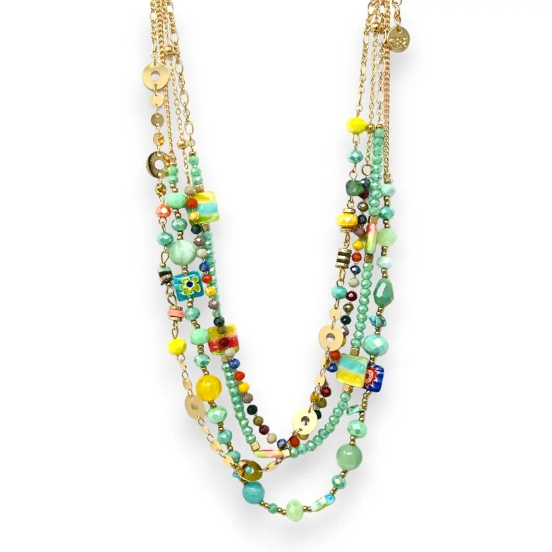 Parure collier fantaisie doré multi rang turquoise