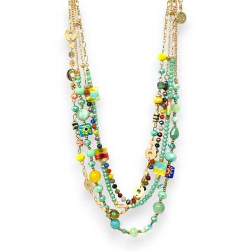Gold-tone multi-row turquoise fantasy necklace set