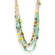 Parure collier fantaisie doré multi rang turquoise