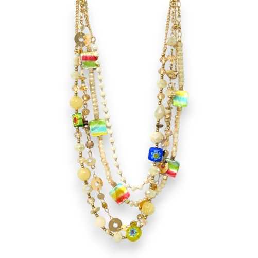 Gold-plated multi-strand beige fantasy necklace set