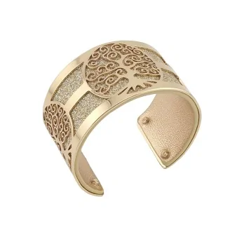 Large Tree of Life Cuff Bracelet with Glittery Faux Leather, Rose Gold