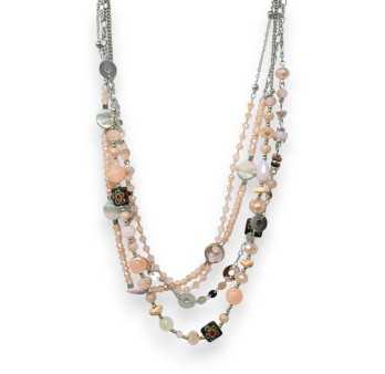 Silver multi-strand pink fantasy necklace set