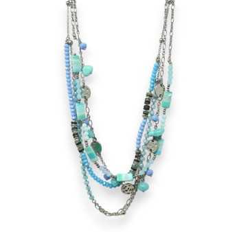 Silver multi-row turquoise fantasy necklace set