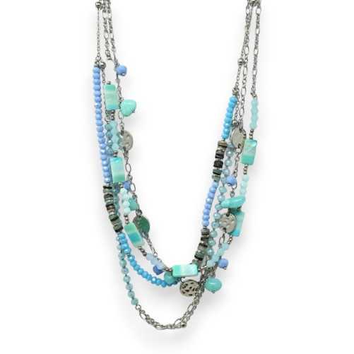 Silver multi-row turquoise fantasy necklace set