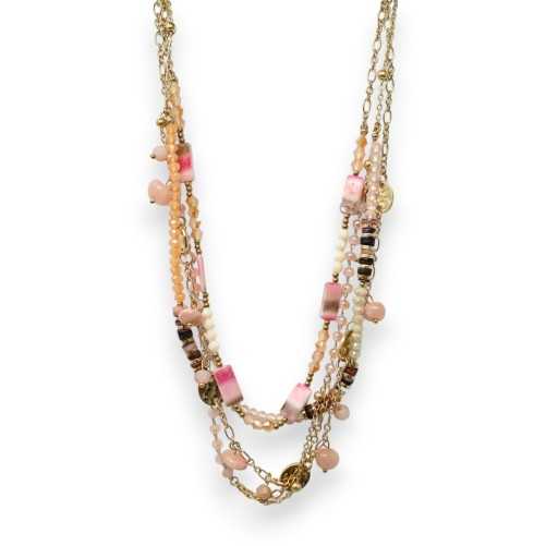 Gold-plated multi-strand fantasy necklace set in rose shades