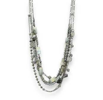 Silver-plated multi-strand fantasy necklace set in shades of grey