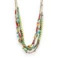 Parure collier fantaisie doré multi rang multicolore