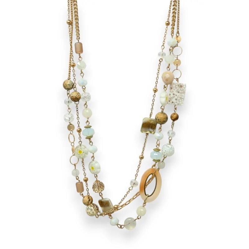 Parure collier fantaisie doré nuances beige bohème