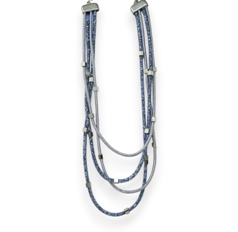 Blue multi-strand fantasy necklace with crystal tubes
