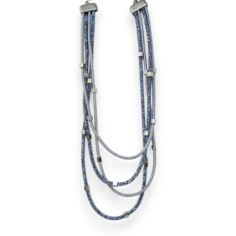 Mehrfachreihige, blaue Fantasie-Halskette mit Kristallröhren