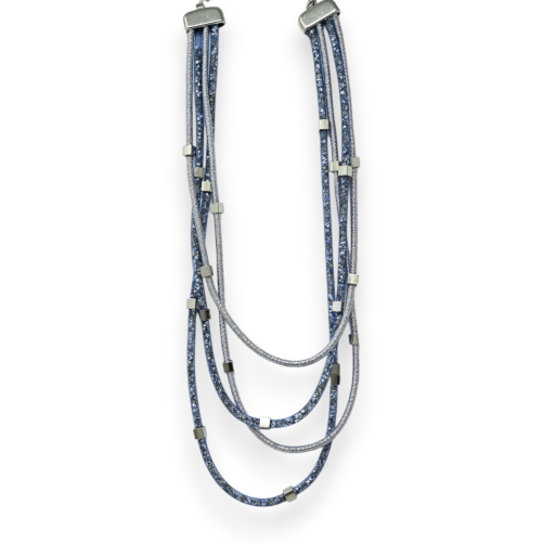 Mehrfachreihige, blaue Fantasie-Halskette mit Kristallröhren