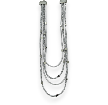 Silver multi-strand fancy necklace with white crystal tube