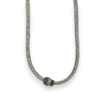 Silbernes Choker-Halskette mit strassbesetztem Magnetball