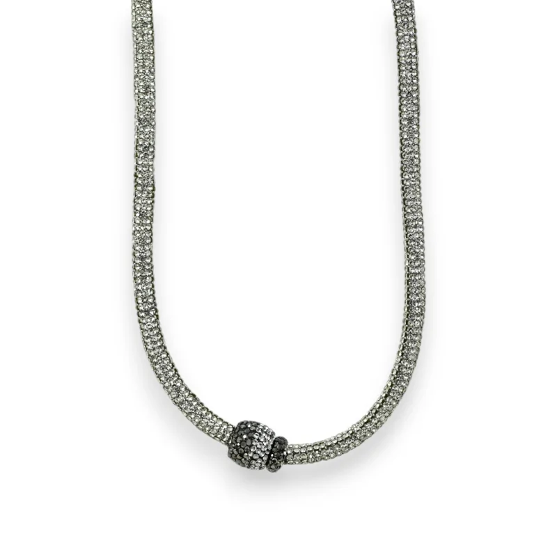 Collier ras de cou argenté boule strass aimantée