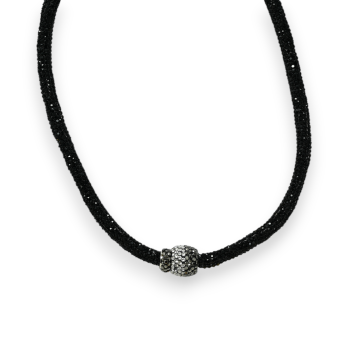 Black choker necklace with magnetic rhinestone ball