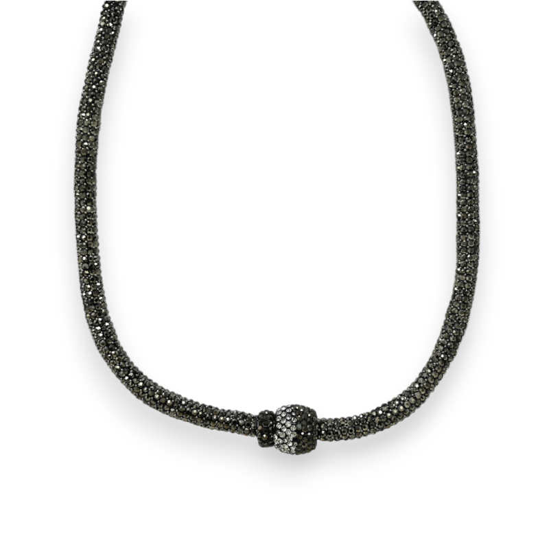 Grey choker necklace with strass ball magnet