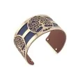 Large Tree of Life Cuff Bracelet in Gold-tone, Navy Blue and Brown Faux Leather