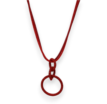 Long fantasy necklace with intertwined red circle strass