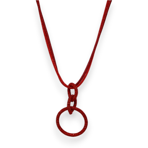 Long fantasy necklace with intertwined red circle strass