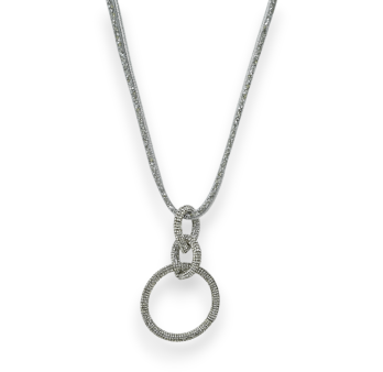 Long silver entwined circle fancy necklace