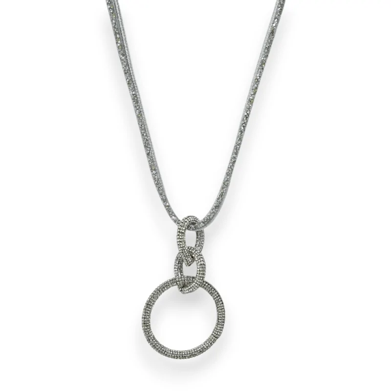 Collier fantaisie long cercle enlacés argentés