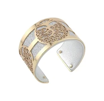 Large Gold Tree of Life Cuff Bracelet with Silver and Silver Glitter Faux Leather
