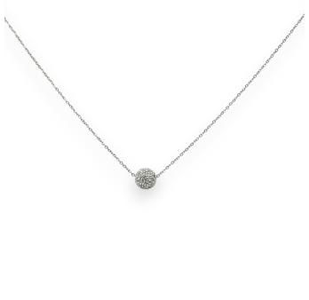 Silver-toned steel necklace with small white rhinestone ball