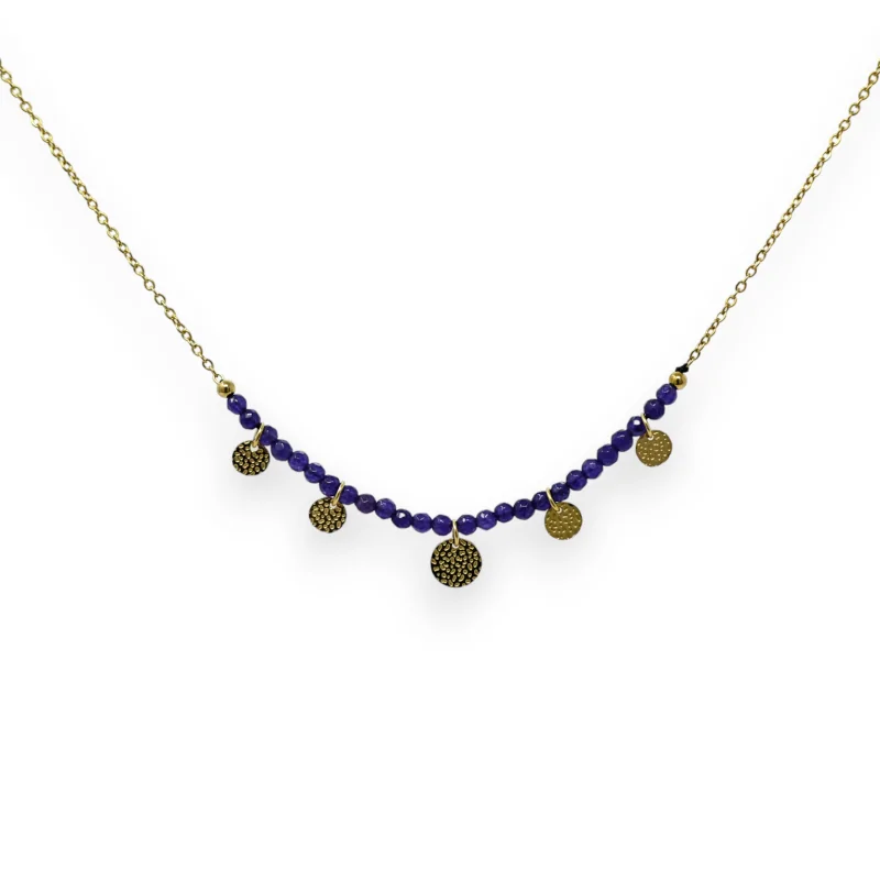 Collar de acero dorado con piedra de Amatista violeta