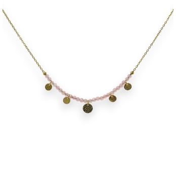 Golden steel necklace with Rose Quartz stones