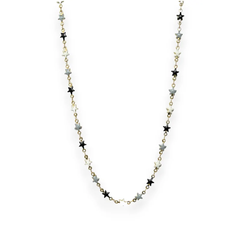 Collier acier doré étoiles noires blanches et grises