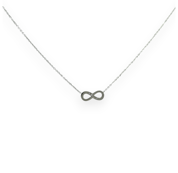 Silver-plated steel necklace with infinity symbol and sparkling stones